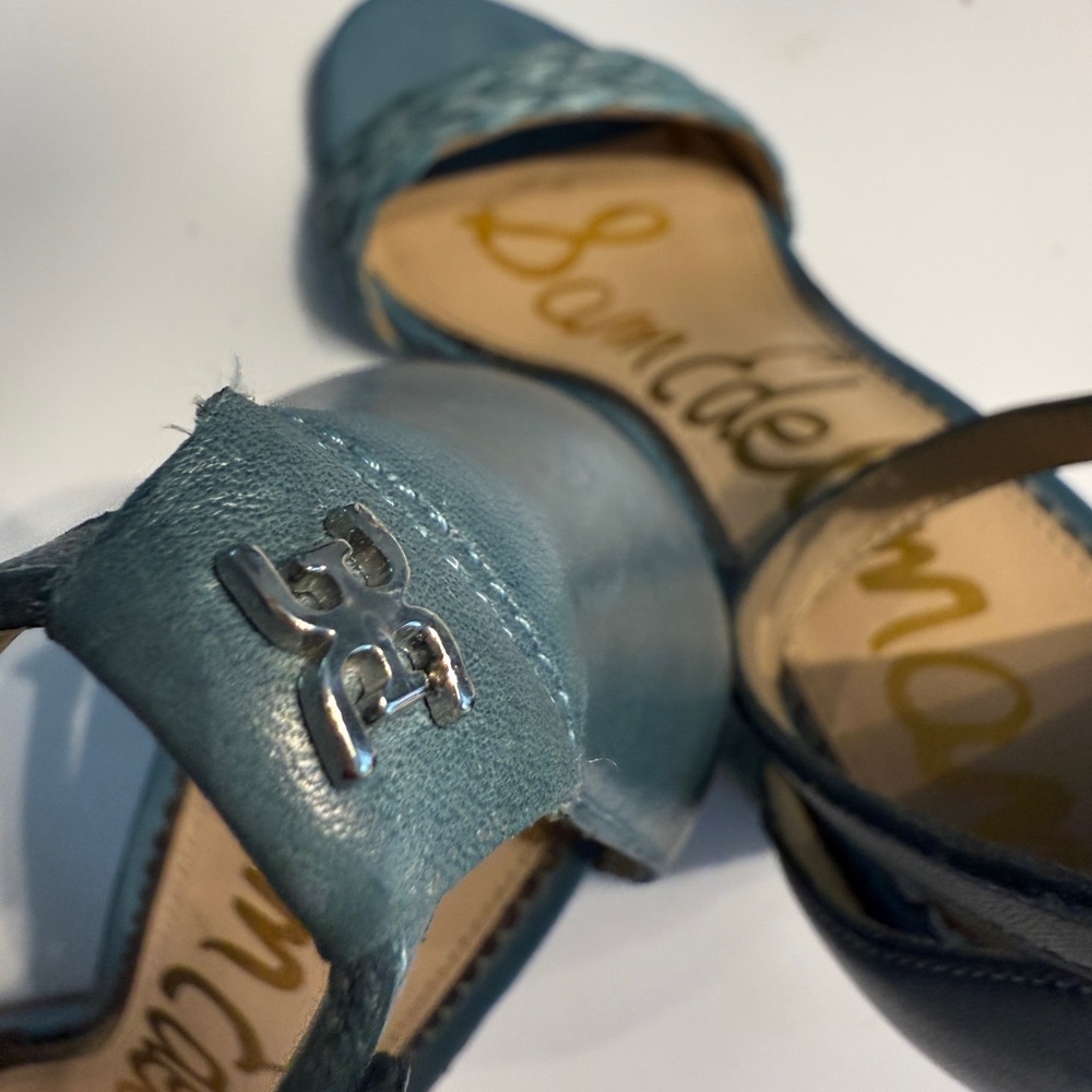 Sam Edelman Teal Braided Sandals block heel- size 7 - Picture 2 of 16